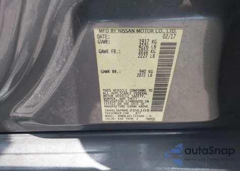 2017 Nissan Altima 2.5 Sr from USA, damaged, VIN 1N4AL3AP6HC206108